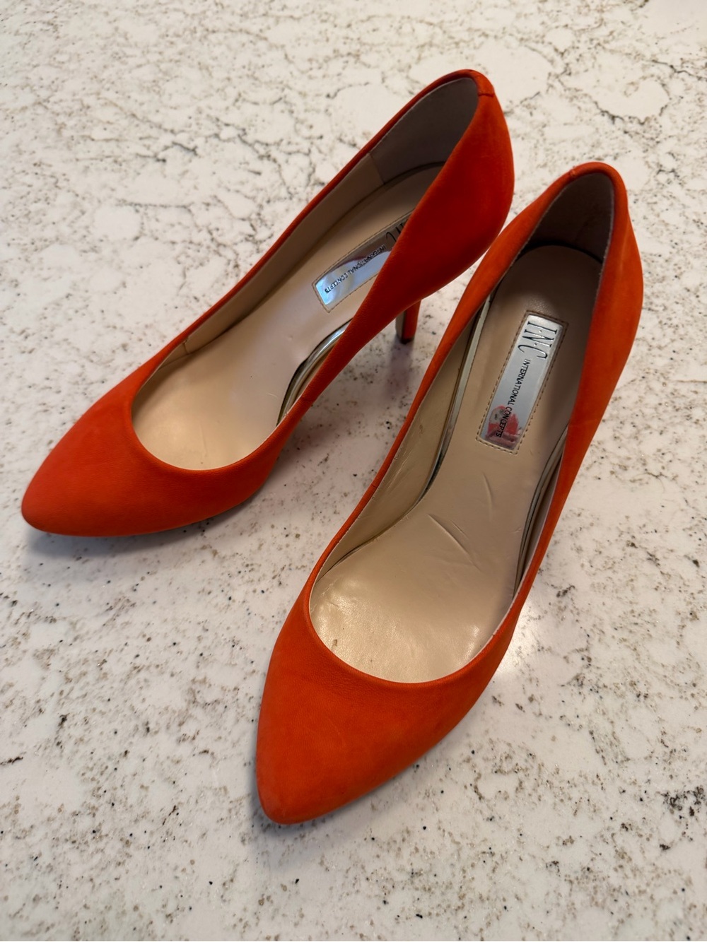 INC International Concepts Bright Orange Suede Pointed-Toe Pumps